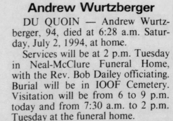 Obituary for Andrew Wurtzberger (Aged 94)